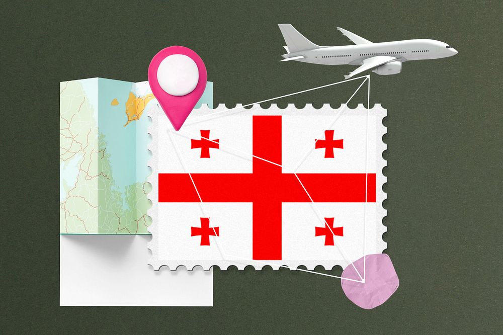 Georgia travel, stamp tourism collage illustration, editable design