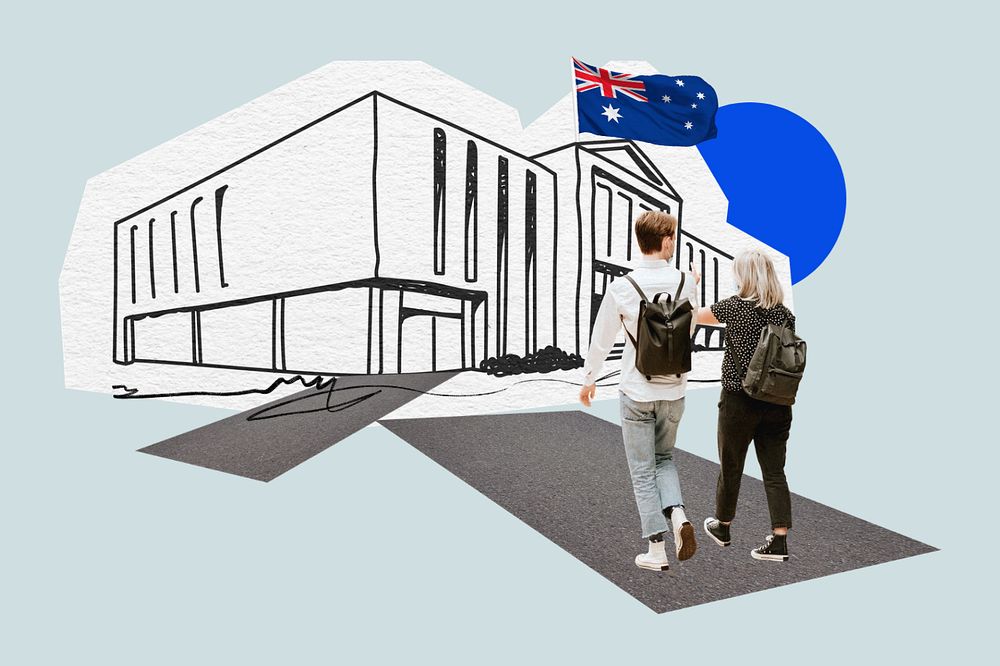 Study in Australia, education line art collage, editable design