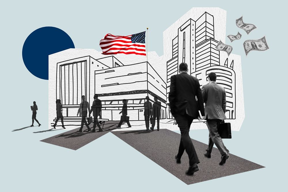 American corporate, business line art collage, editable design