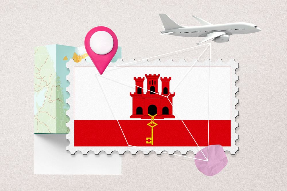 Gibraltar travel, stamp tourism collage illustration, editable design