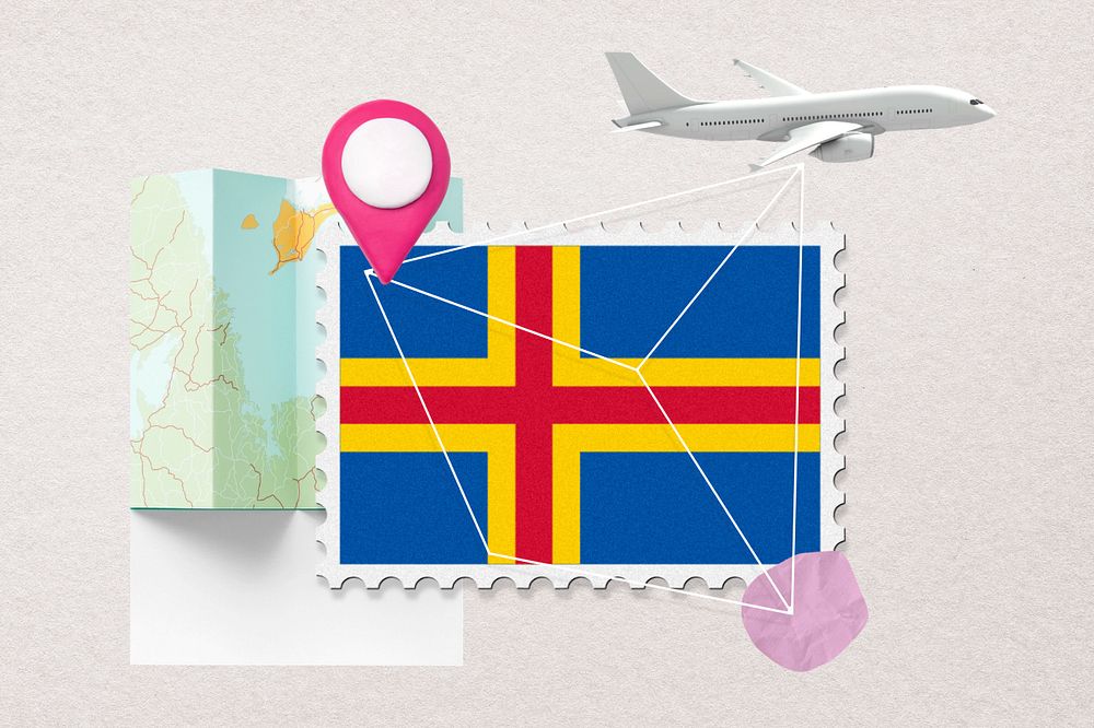 åland travel, stamp tourism collage illustration, editable design