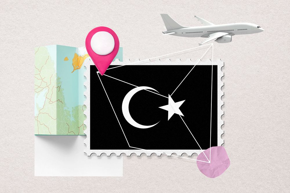 Turkey travel, stamp tourism collage illustration, editable design