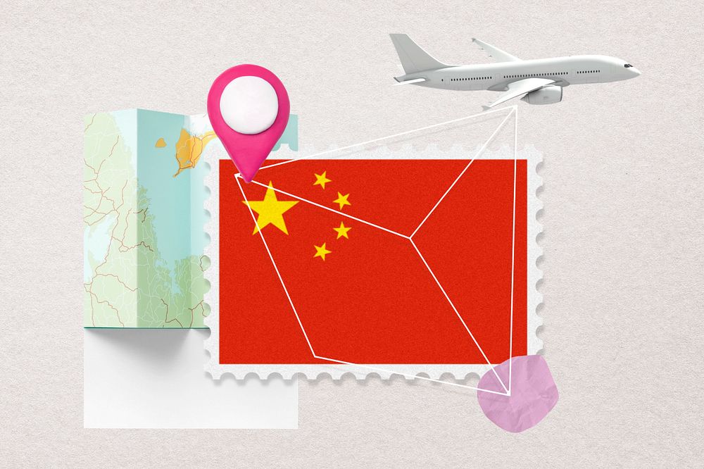 China travel, stamp tourism collage illustration, editable design