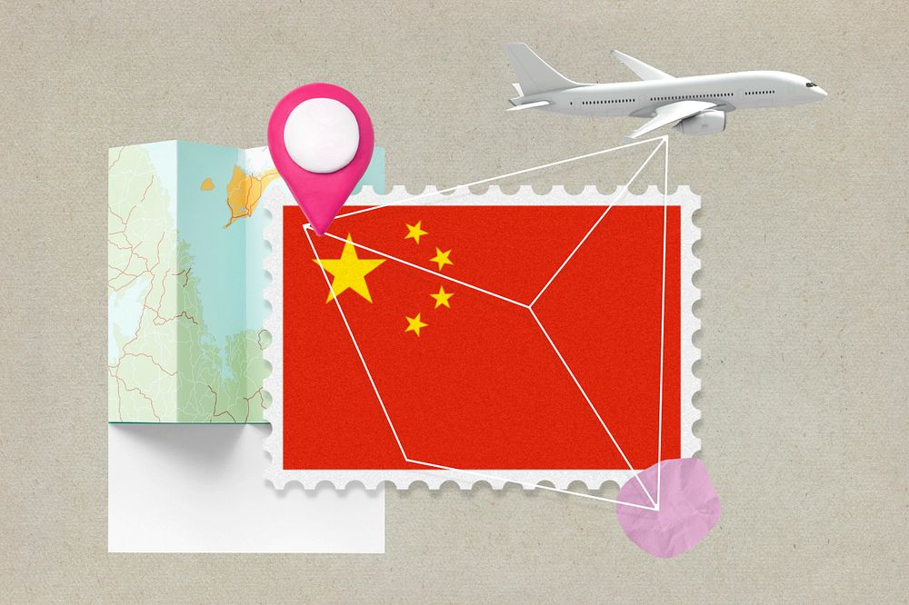 China travel, stamp tourism collage illustration, editable design