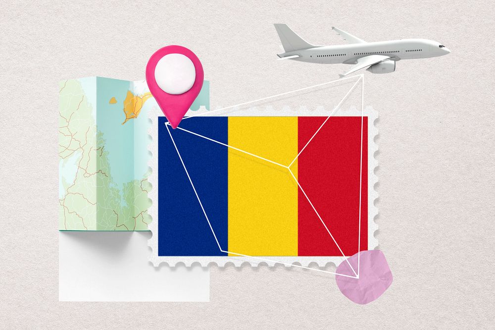 Chad travel, stamp tourism collage illustration, editable design