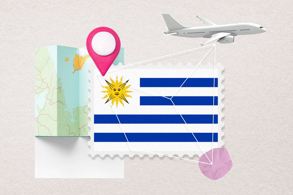 Uruguay travel, stamp tourism collage illustration, editable design