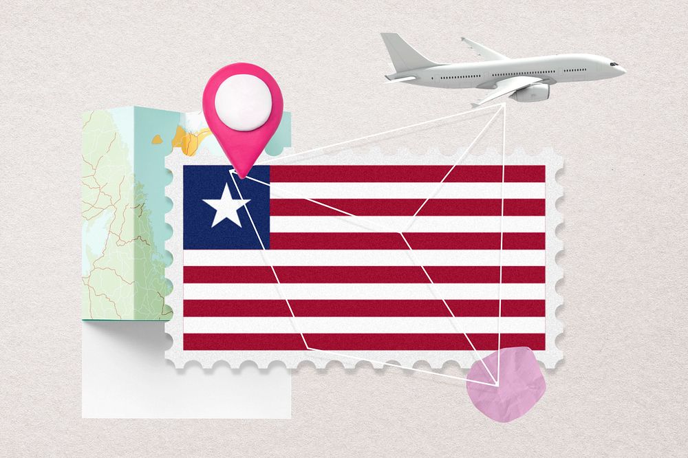 Liberia travel, stamp tourism collage illustration, editable design