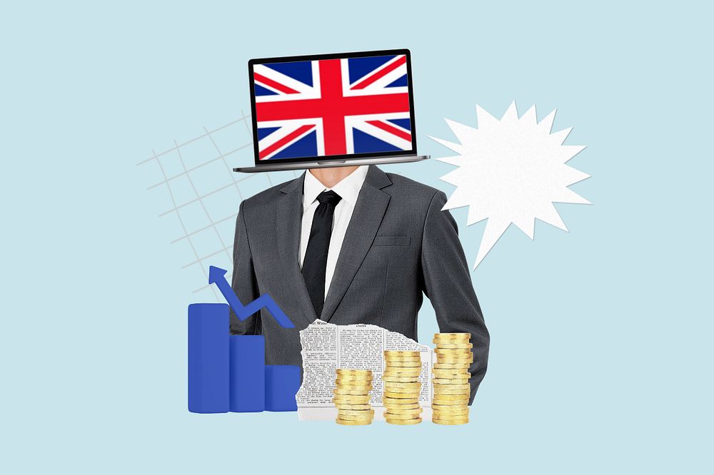 British economy, global trading collage, editable design