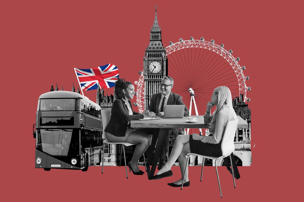 British partnership, business photo collage, editable design