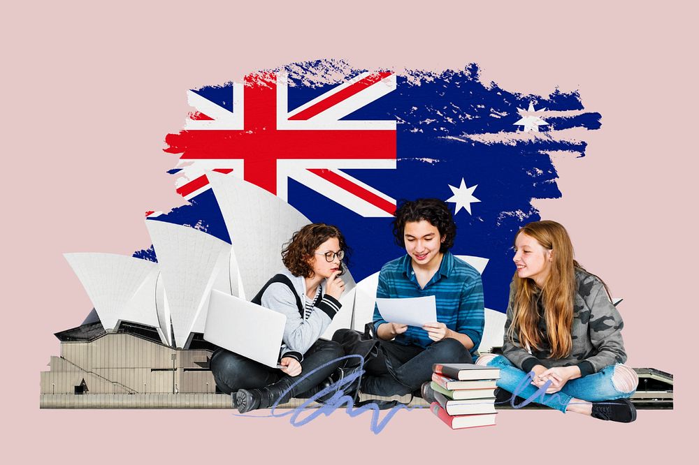 Study in Australia, education photo collage, editable design