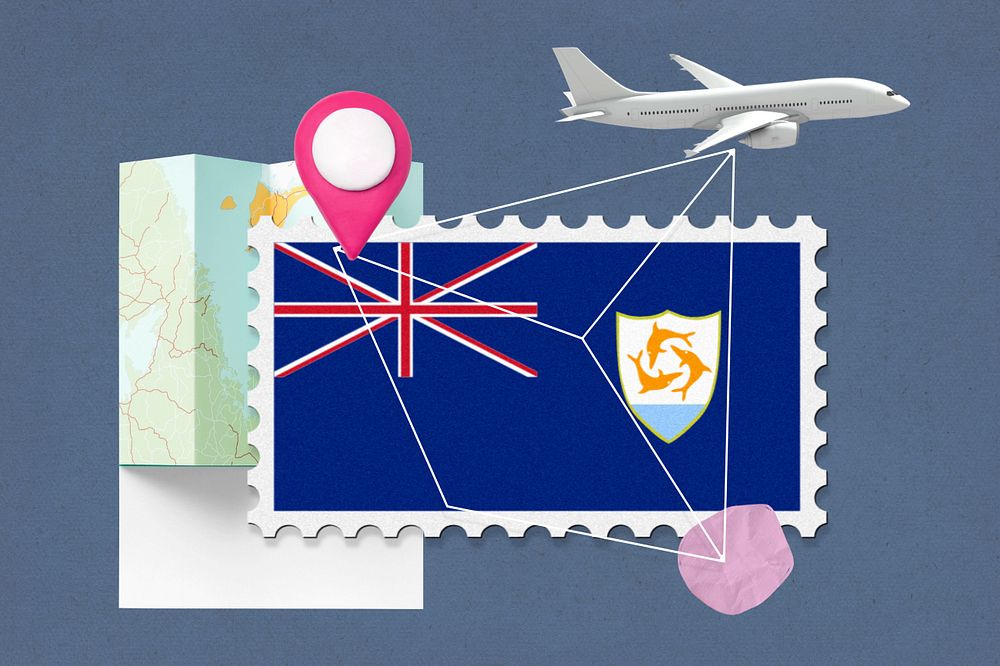 Anguilla travel, stamp tourism collage illustration, editable design