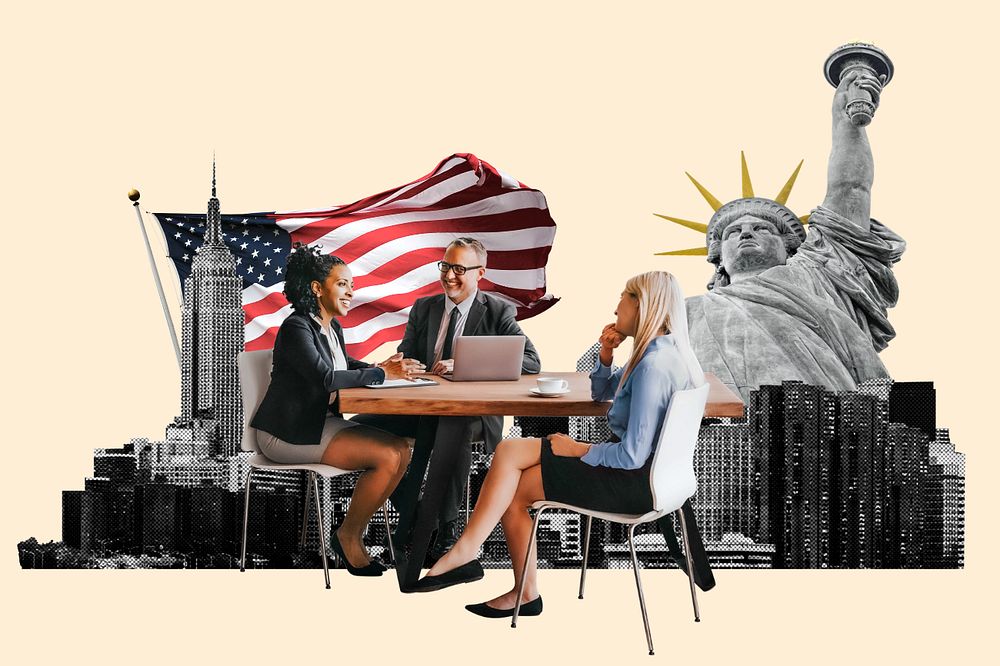 American partnership, business photo collage, editable design