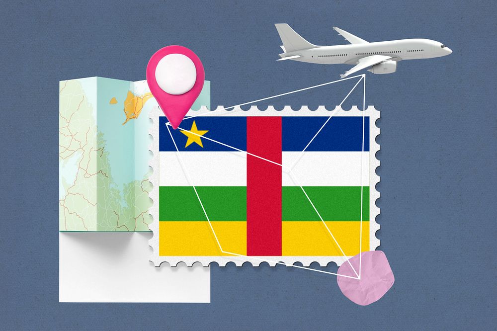 Central African Republic travel, stamp tourism collage illustration, editable design