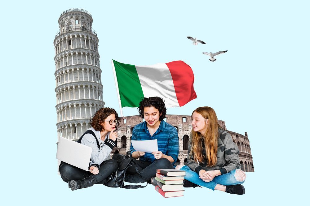 Study in Italy, education photo collage, editable design