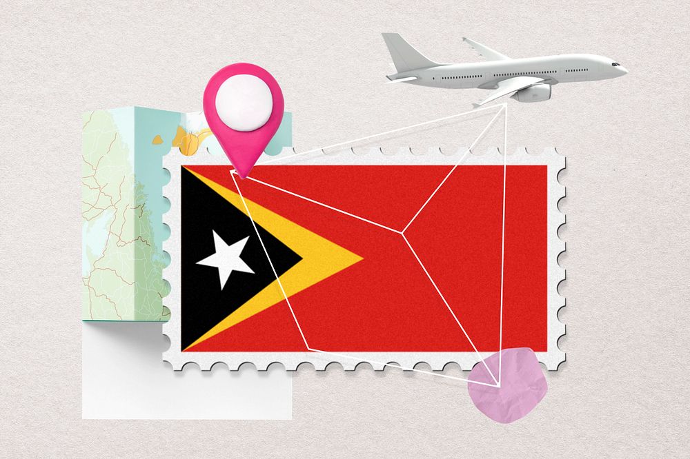 East Timor travel, stamp tourism collage illustration, editable design