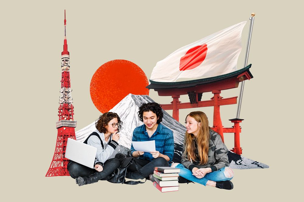 Study in Japan, education photo collage, editable design