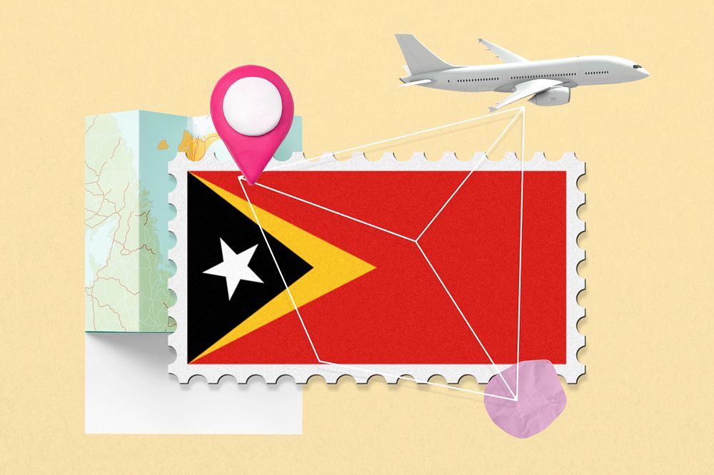 East Timor travel, stamp tourism collage illustration, editable design