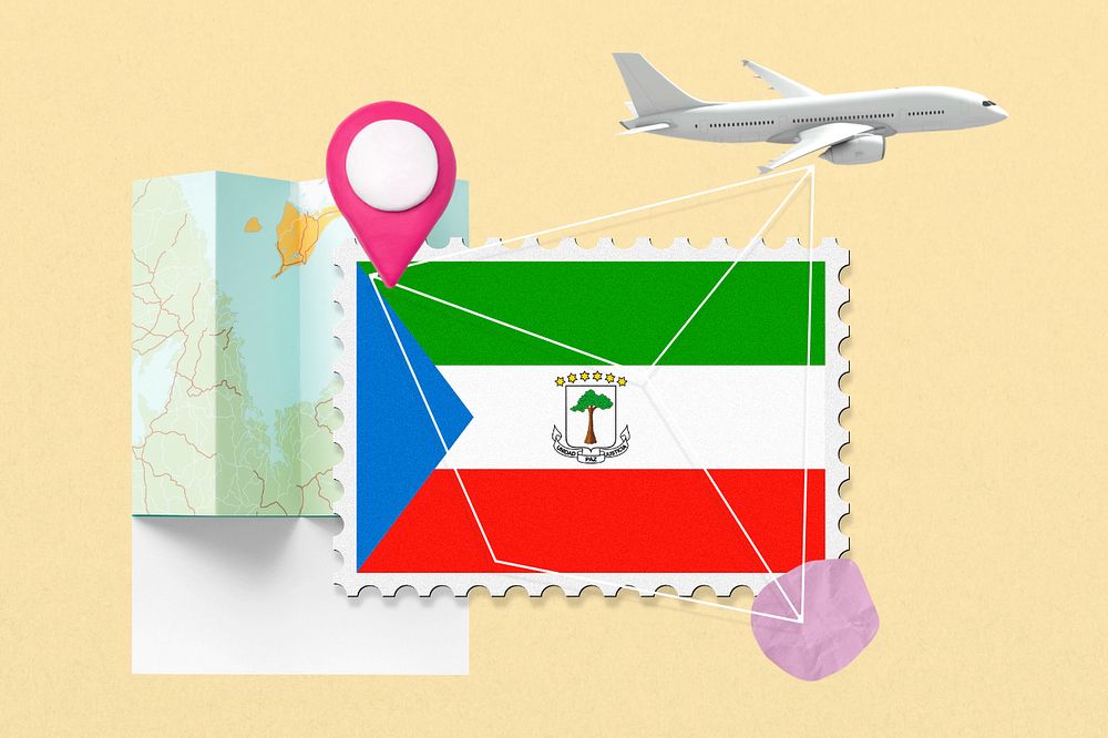 Equatorial Guinea travel, stamp tourism collage illustration, editable design