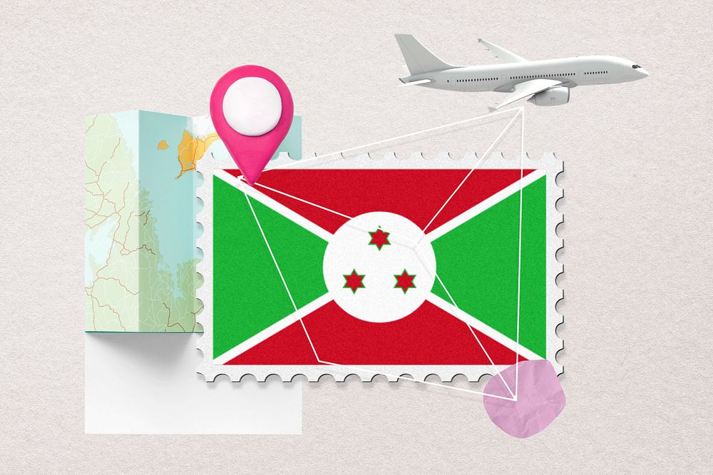 Burundi travel, stamp tourism collage illustration, editable design