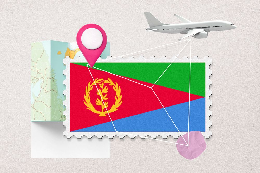 Eritrea travel, stamp tourism collage illustration, editable design