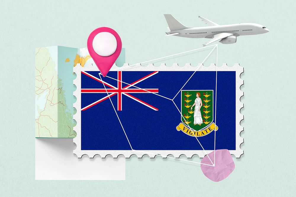 British Virgin Islands travel, stamp tourism collage illustration, editable design