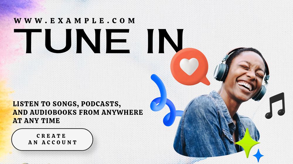 Tune in  blog banner template, editable text