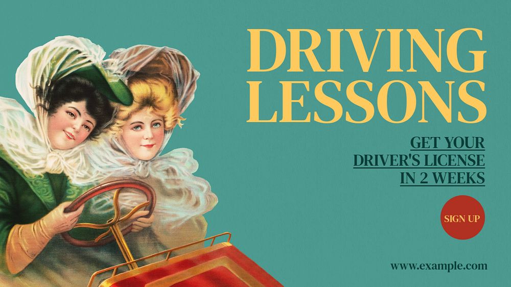 Driving lessons  blog banner template, editable text