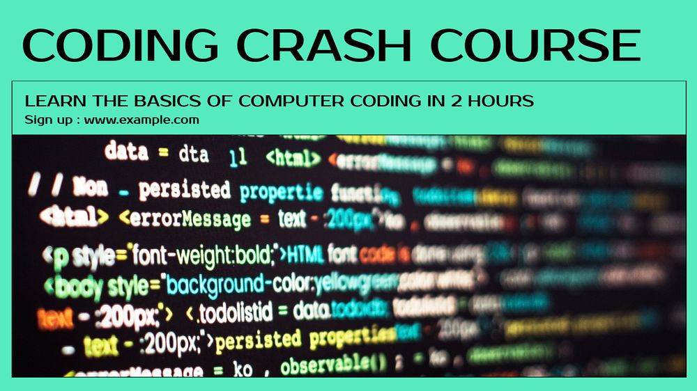 Coding crash course  blog banner template, editable text