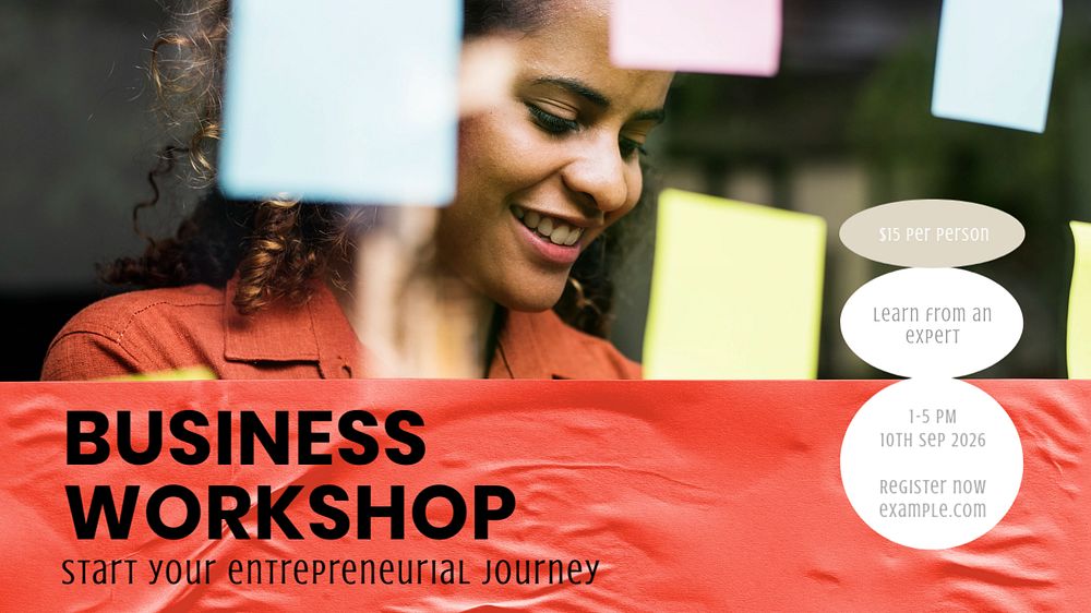 Business workshop  blog banner template, editable text