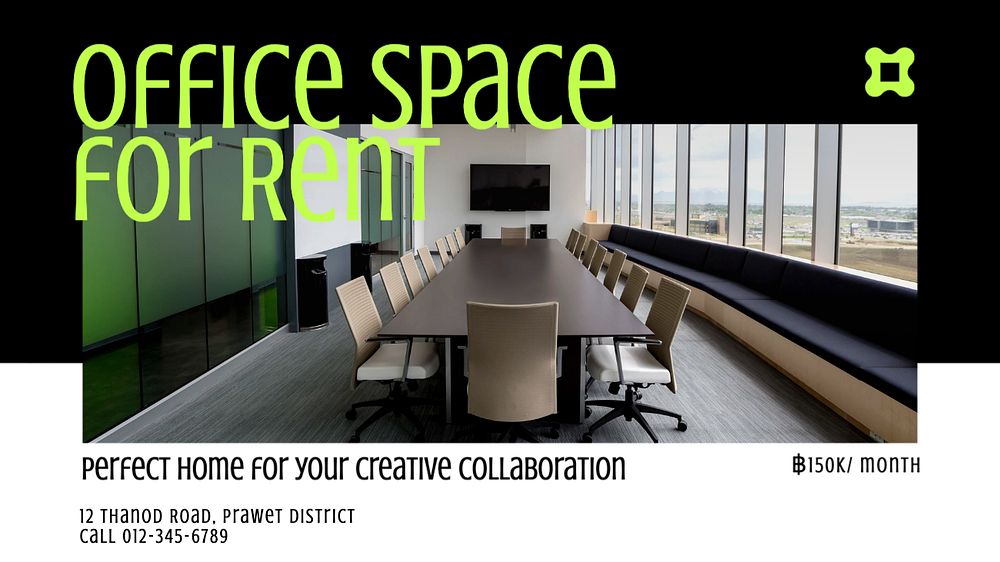 Office space rental  blog banner template, editable text