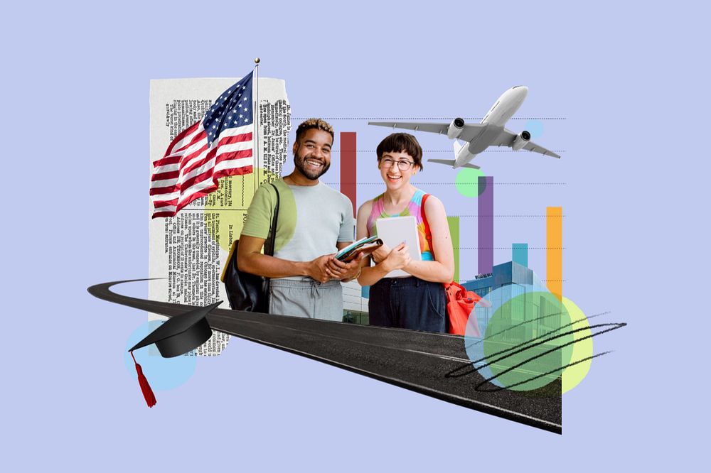 Study in USA, education photo collage, editable design