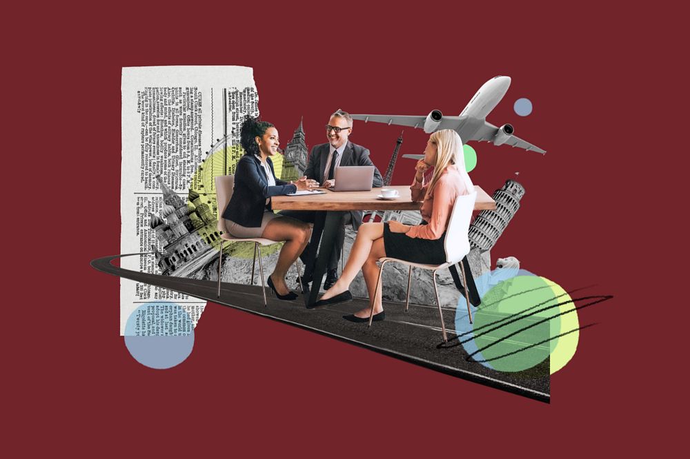 International partnership, business deals collage, editable design