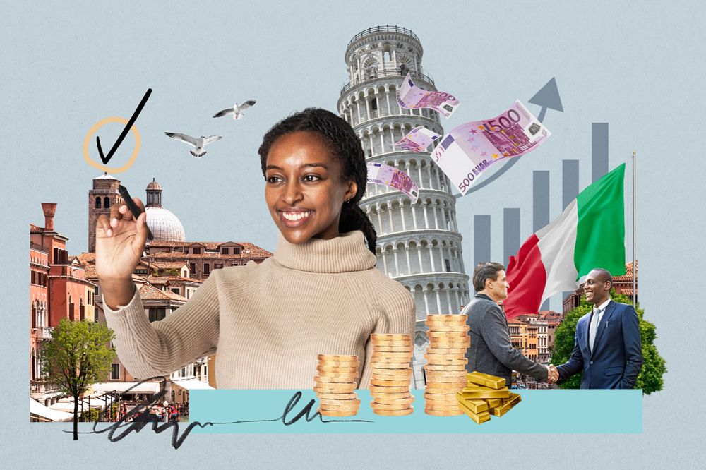 Italy investment, money finance collage, editable design