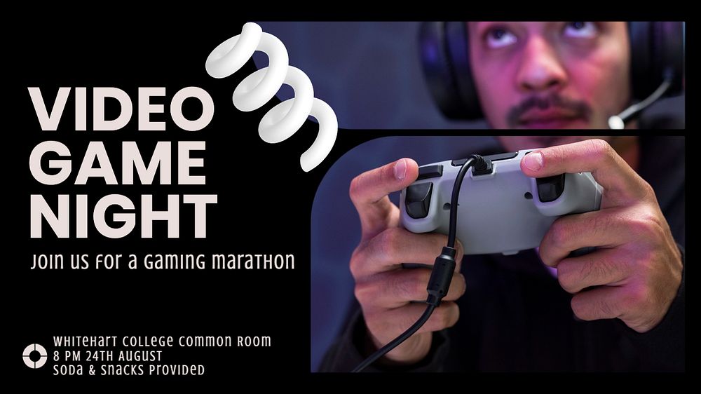 Video game night blog banner template, editable text