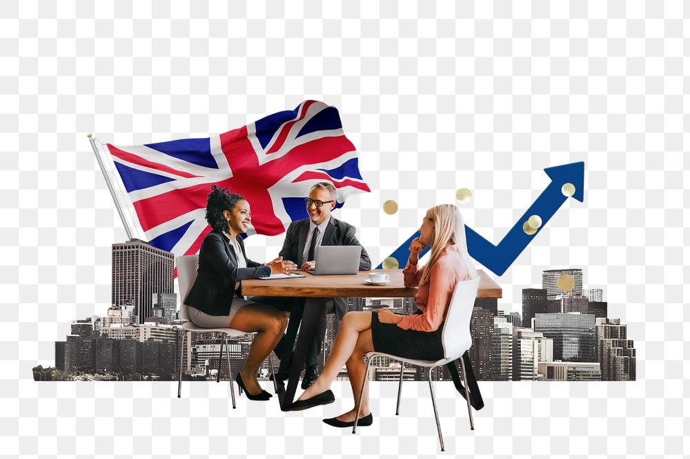 PNG element British business agreement, economy money collage, editable design