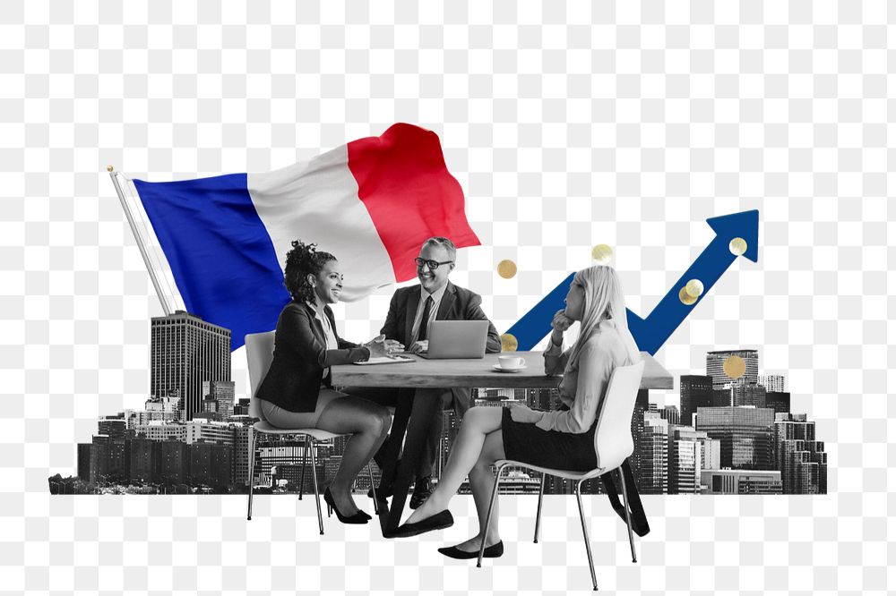 PNG element French business agreement, economy money collage, editable design