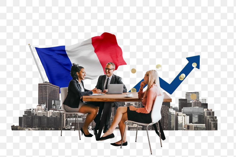 PNG element French business agreement, economy money collage, editable design