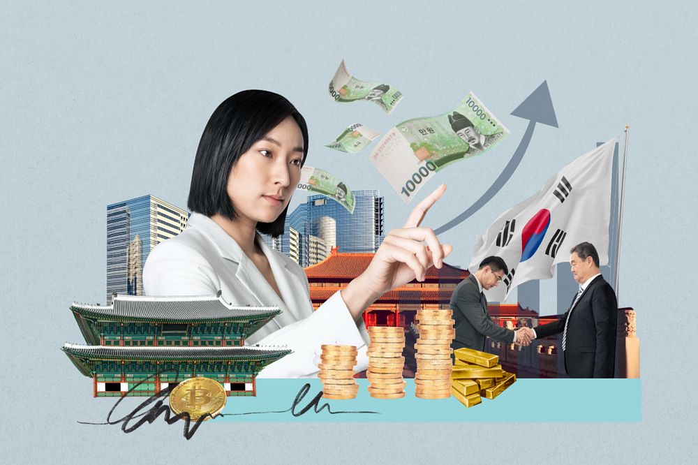 Korea investment, money finance collage, editable design