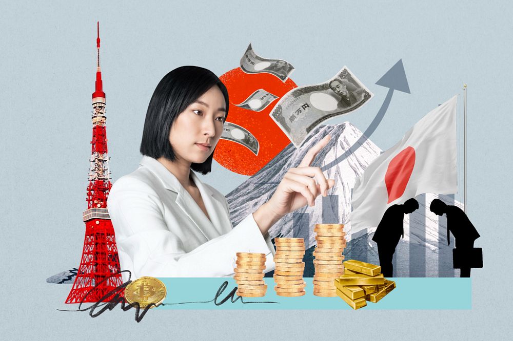 Japan investment, money finance collage, editable design