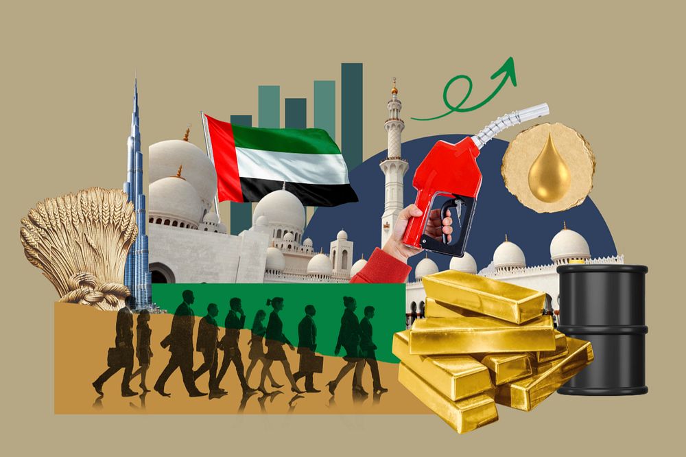 UAE economy, money finance collage, editable design