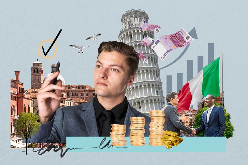 Italy investment, money finance collage, editable design