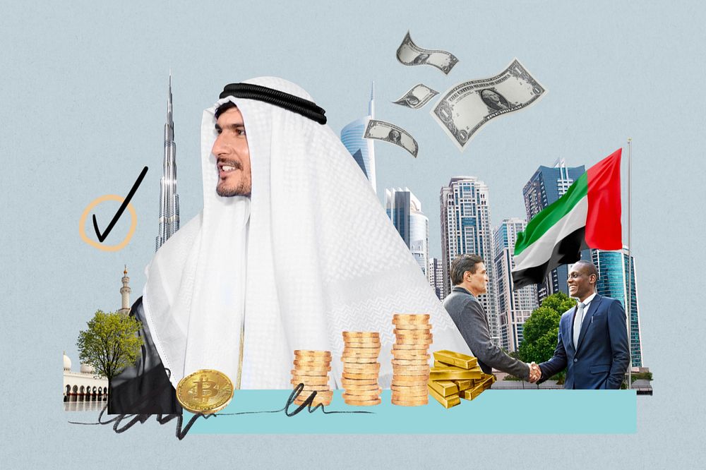 UAE investment, money finance collage, editable design