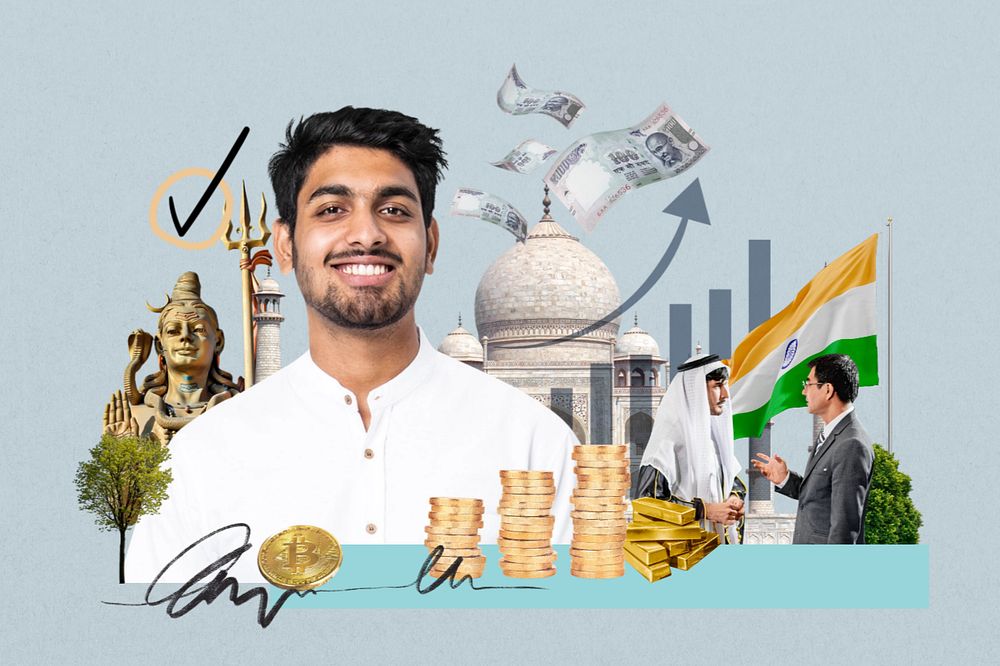 India investment, money finance collage, editable design