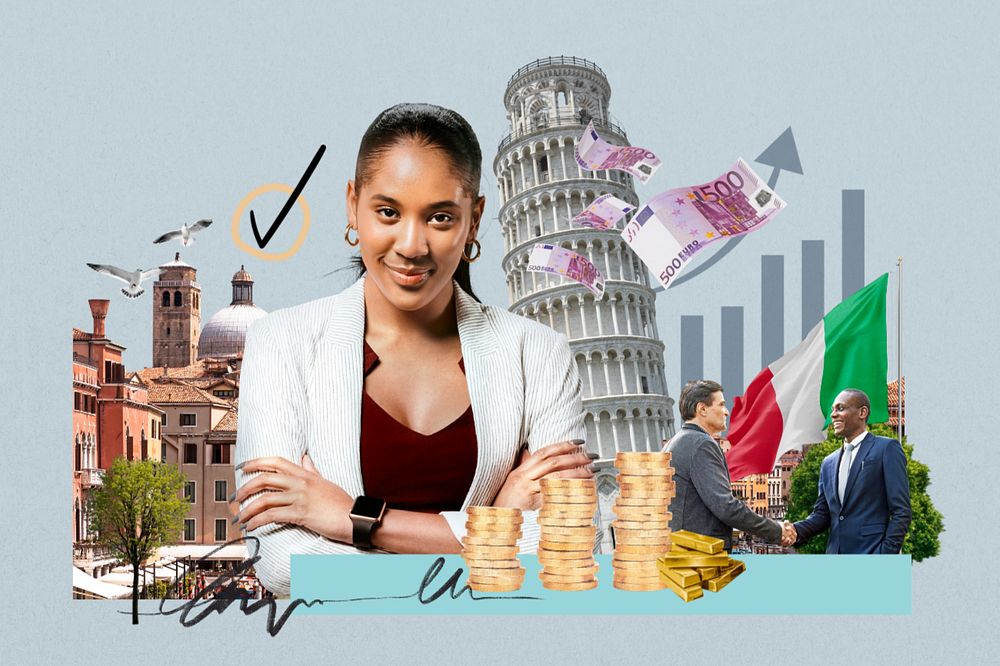 Italy investment, money finance collage, editable design