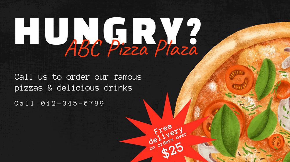 Pizza delivery blog banner template, editable text