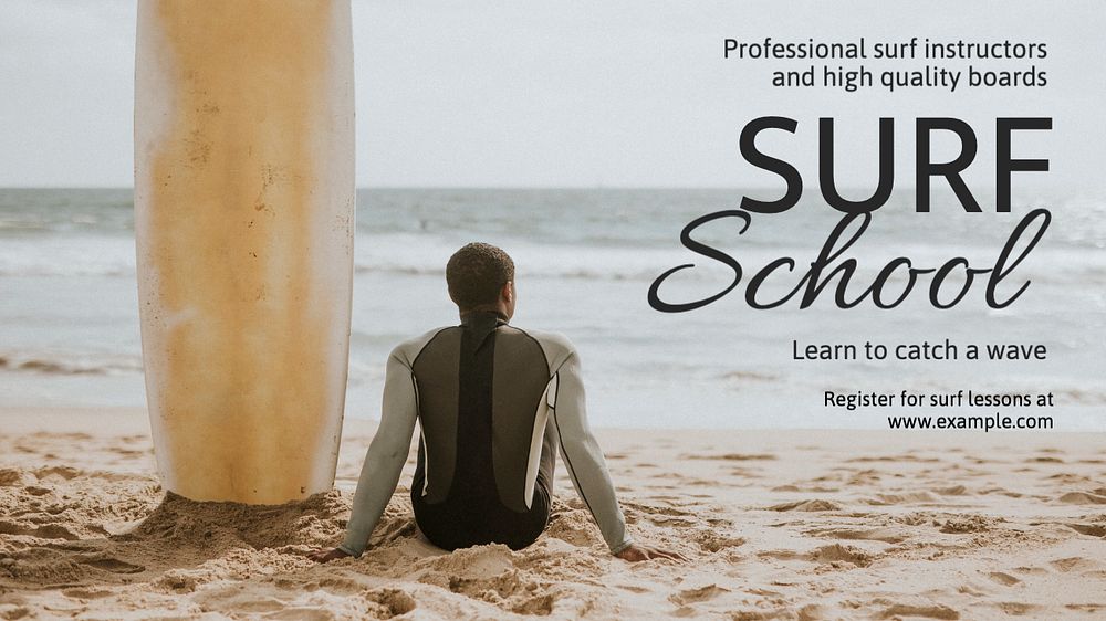 Surf school blog banner template, editable text