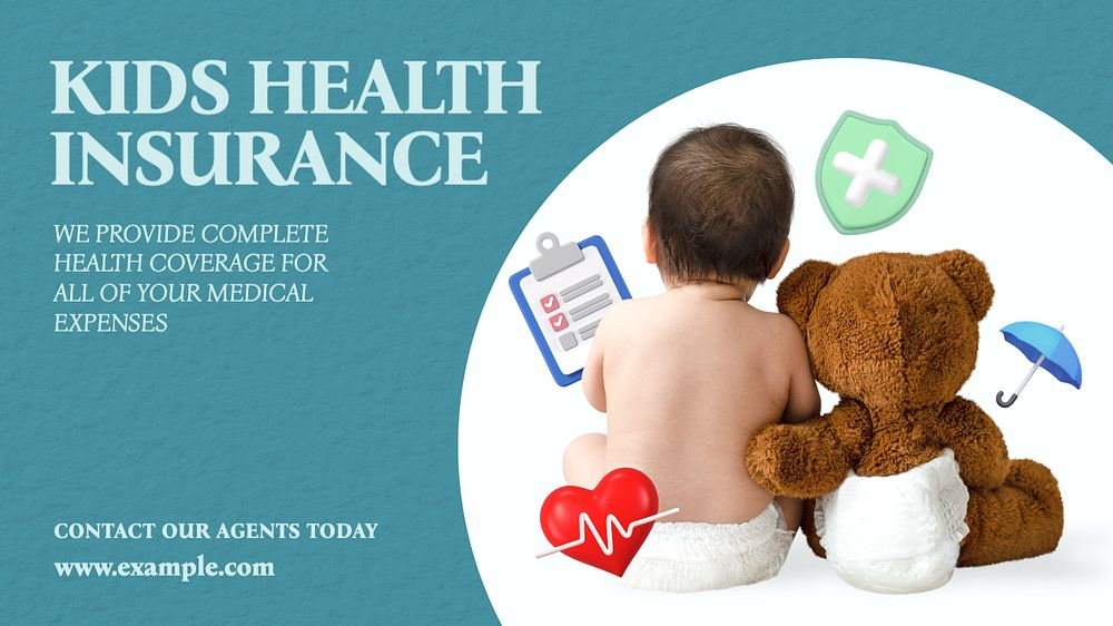 Kids insurance  blog banner template, editable text