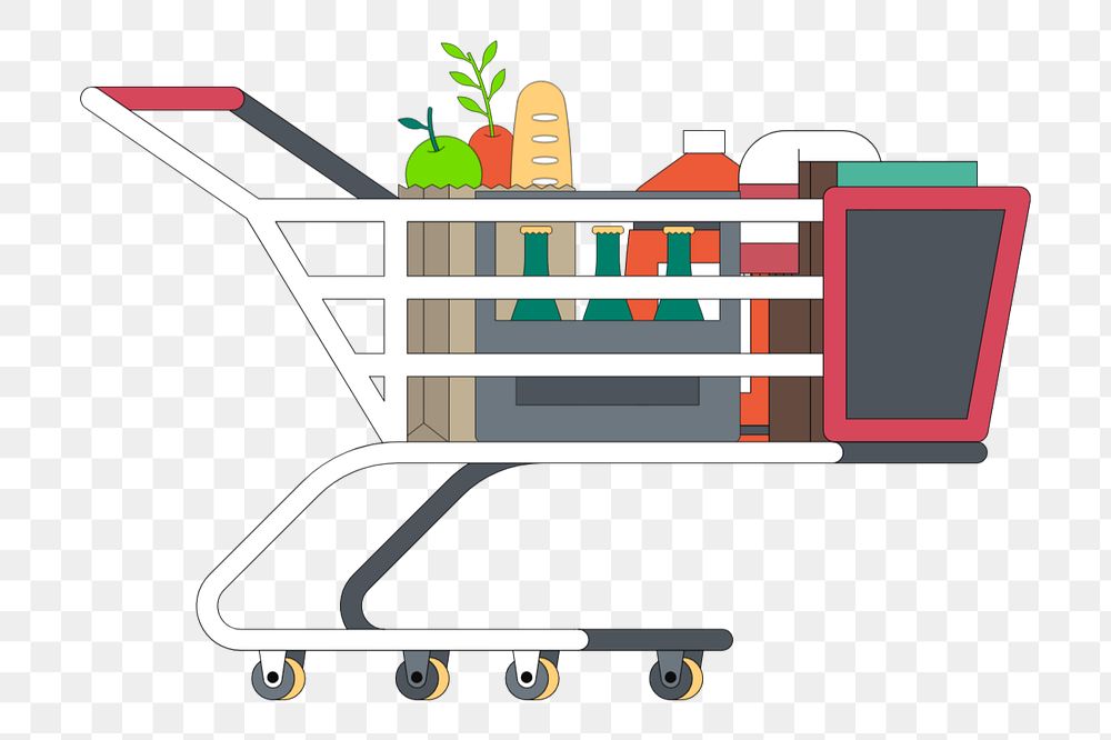 Full cart grocery, food illustration, editable design