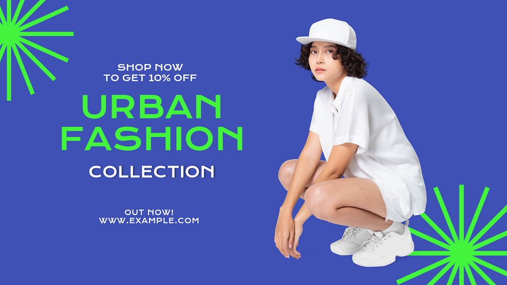 Urban fashion collection  blog banner template, editable text