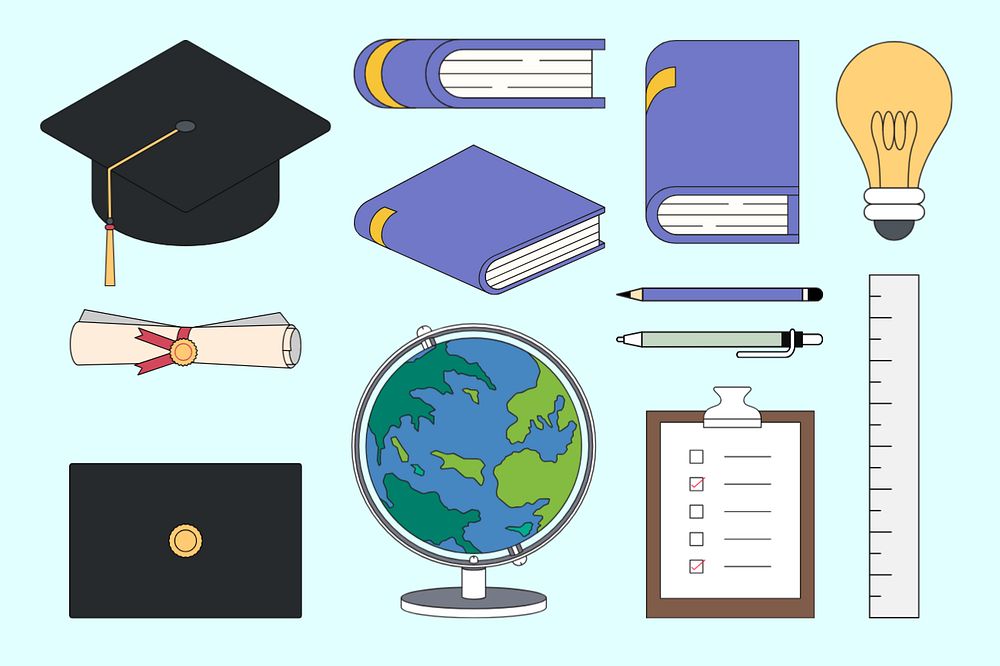 Academic graduation, flat graphic set, editable design